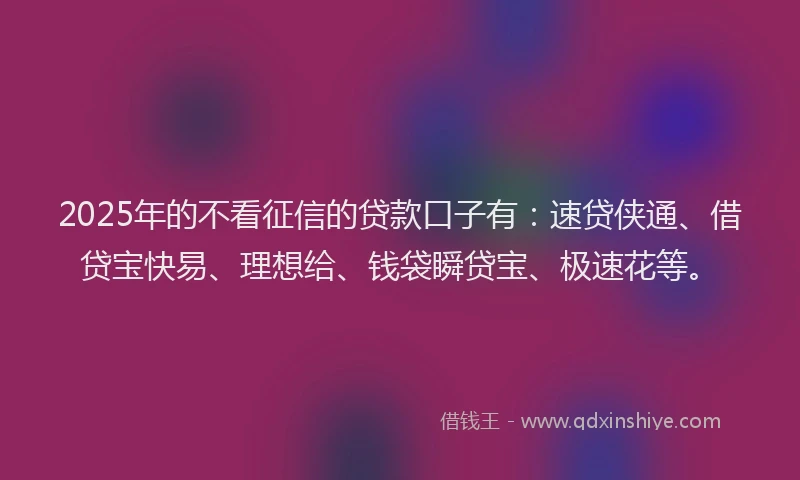 2025年的不看征信的贷款口子有：速贷侠通、借贷宝快易、理想给、钱袋瞬贷宝、极速花等。