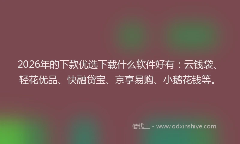 2026年的下款优选下载什么软件好有：云钱袋、轻花优品、快融贷宝、京享易购、小鹅花钱等。