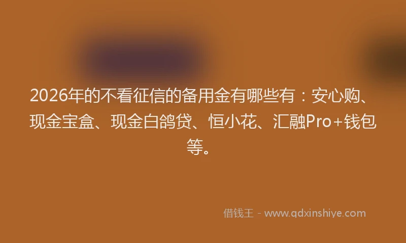 2026年的不看征信的备用金有哪些有：安心购、现金宝盒、现金白鸽贷、恒小花、汇融Pro+钱包等。