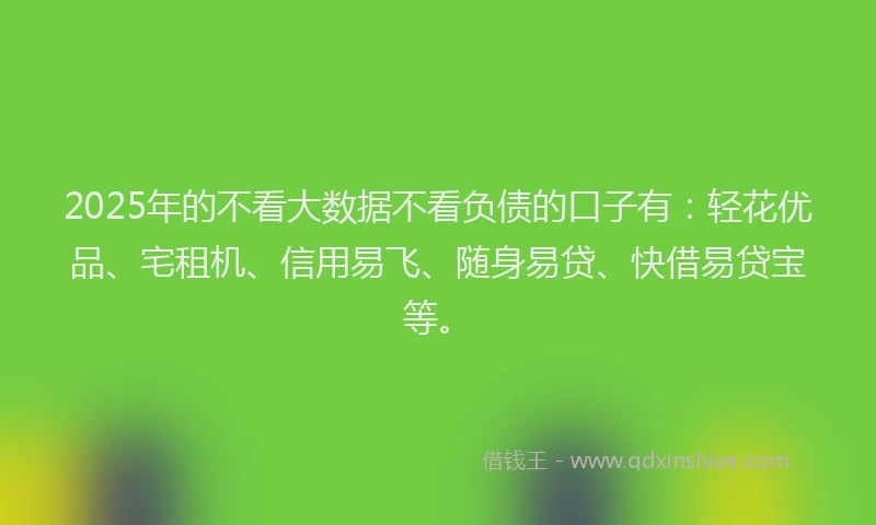 2025年的不看大数据不看负债的口子有：轻花优品、宅租机、信用易飞、随身易贷、快借易贷宝等。