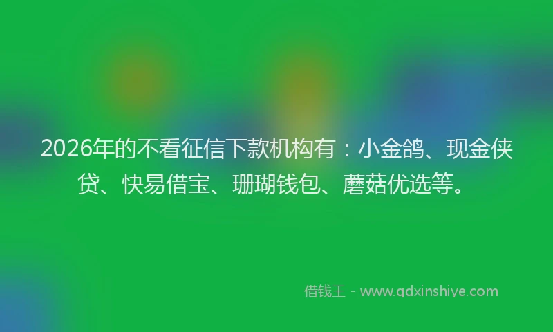 2026年的不看征信下款机构有：小金鸽、现金侠贷、快易借宝、珊瑚钱包、蘑菇优选等。