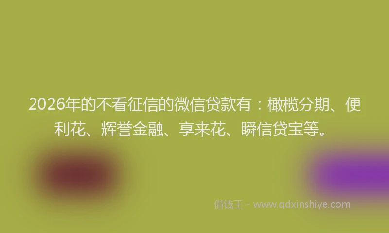 2026年的不看征信的微信贷款有：橄榄分期、便利花、辉誉金融、享来花、瞬信贷宝等。