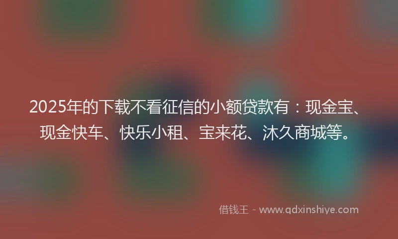 2025年的下载不看征信的小额贷款有：现金宝、现金快车、快乐小租、宝来花、沐久商城等。