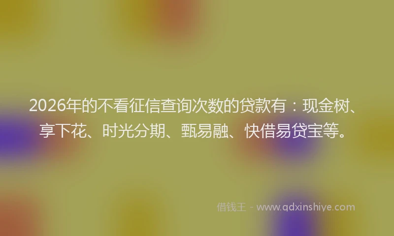 2026年的不看征信查询次数的贷款有:现金树、享下花、时光分期、甄易融、快借易贷宝等。