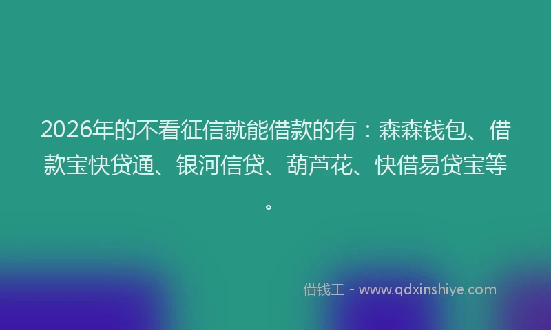2026年的不看征信就能借款的有：森森钱包、借款宝快贷通、银河信贷、葫芦花、快借易贷宝等。