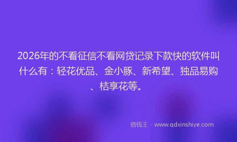 2026年的不看征信不看网贷记录下款快的软件叫什么有:轻花优品、金小豚、新希望、独品易购、桔享花等。