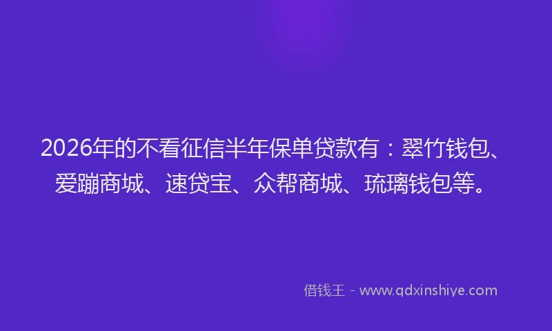 2026年的不看征信半年保单贷款有：翠竹钱包、爱蹦商城、速贷宝、众帮商城、琉璃钱包等。
