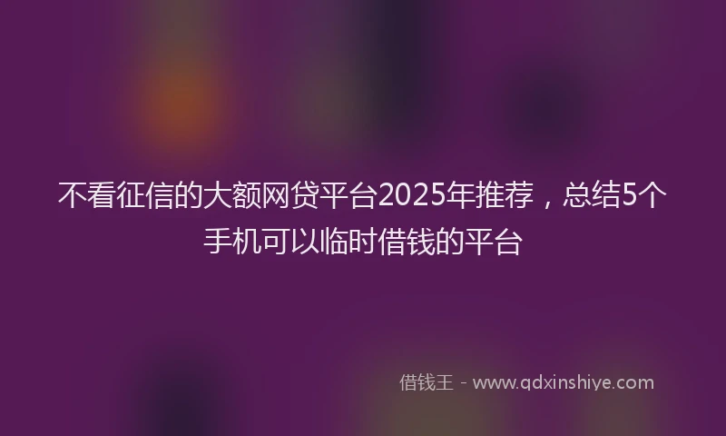 不看征信的大额网贷平台2025年推荐,总结5个手机可以临时借钱的平台