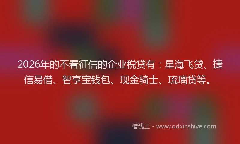 2026年的不看征信的企业税贷有：星海飞贷、捷信易借、智享宝钱包、现金骑士、琉璃贷等。