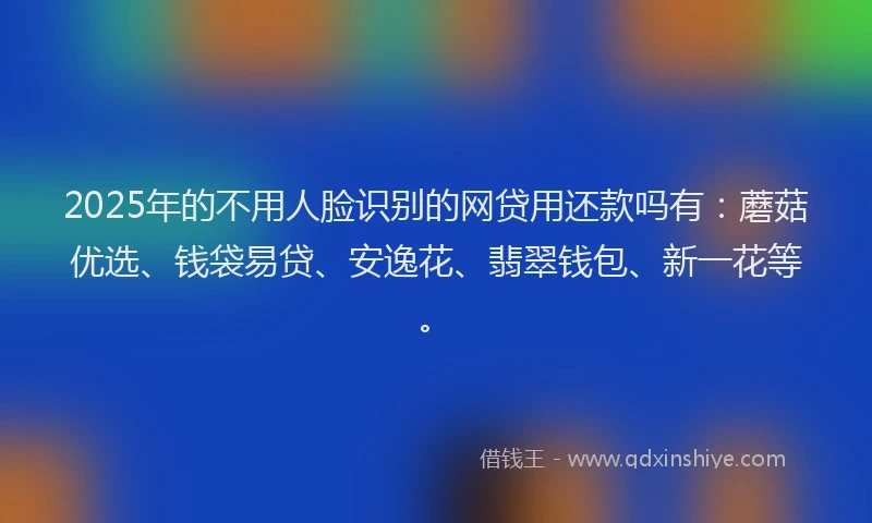2025年的不用人脸识别的网贷用还款吗有：蘑菇优选、钱袋易贷、安逸花、翡翠钱包、新一花等。