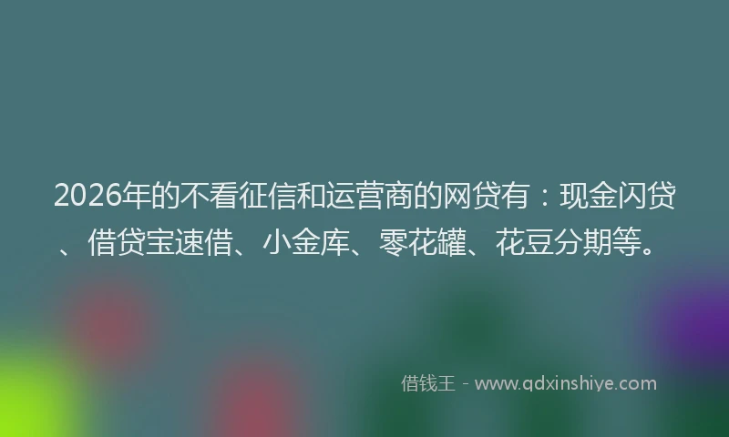 2026年的不看征信和运营商的网贷有：现金闪贷、借贷宝速借、小金库、零花罐、花豆分期等。