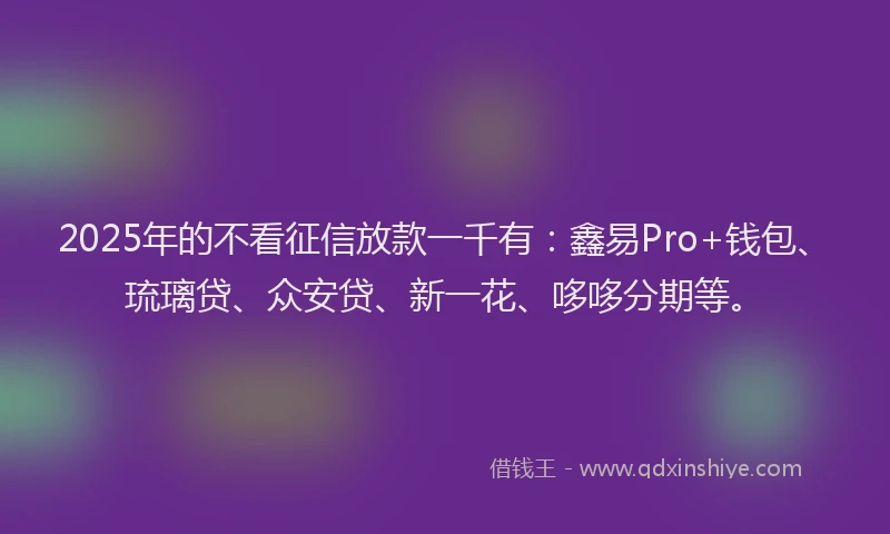 2025年的不看征信放款一千有：鑫易Pro+钱包、琉璃贷、众安贷、新一花、哆哆分期等。