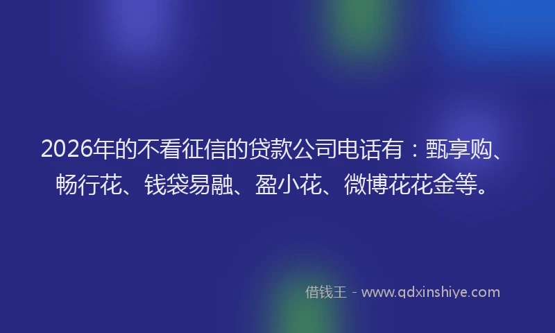 2026年的不看征信的贷款公司电话有：甄享购、畅行花、钱袋易融、盈小花、微博花花金等。