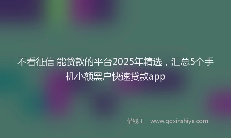 不看征信 能贷款的平台2025年精选，汇总5个手机小额黑户快速贷款app