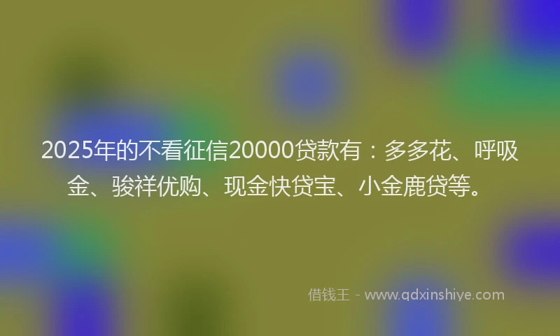 2025年的不看征信20000贷款有：多多花、呼吸金、骏祥优购、现金快贷宝、小金鹿贷等。