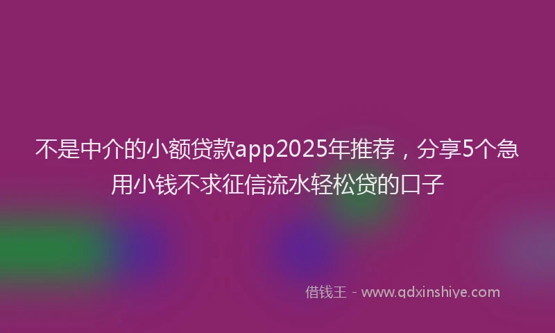 不是中介的小额贷款app2025年推荐，分享5个急用小钱不求征信流水轻松贷的口子