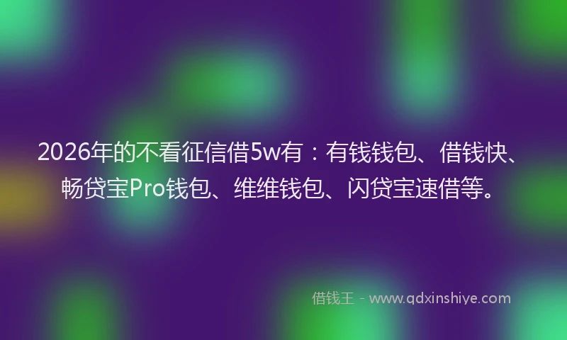 2026年的不看征信借5w有：有钱钱包、借钱快、畅贷宝Pro钱包、维维钱包、闪贷宝速借等。