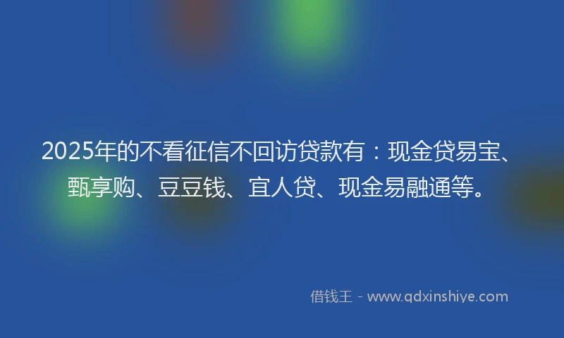 2025年的不看征信不回访贷款有：现金贷易宝、甄享购、豆豆钱、宜人贷、现金易融通等。