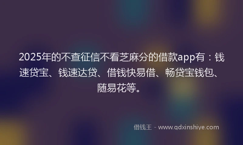 2025年的不查征信不看芝麻分的借款app有：钱速贷宝、钱速达贷、借钱快易借、畅贷宝钱包、随易花等。