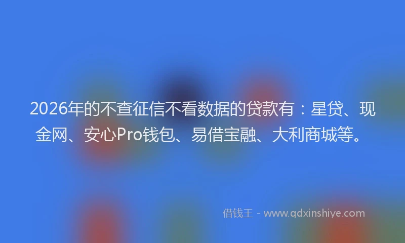 2026年的不查征信不看数据的贷款有：星贷、现金网、安心Pro钱包、易借宝融、大利商城等。