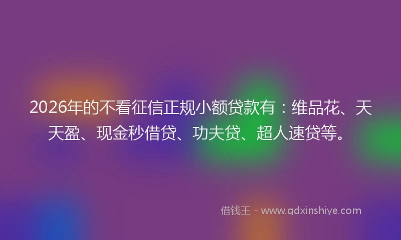 2026年的不看征信正规小额贷款有：维品花、天天盈、现金秒借贷、功夫贷、超人速贷等。