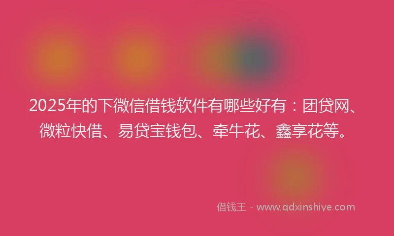 2025年的下微信借钱软件有哪些好有：团贷网、微粒快借、易贷宝钱包、牵牛花、鑫享花等。