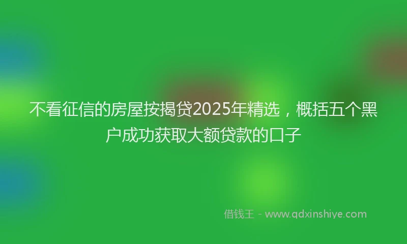 不看征信的房屋按揭贷2025年精选，概括五个黑户成功获取大额贷款的口子