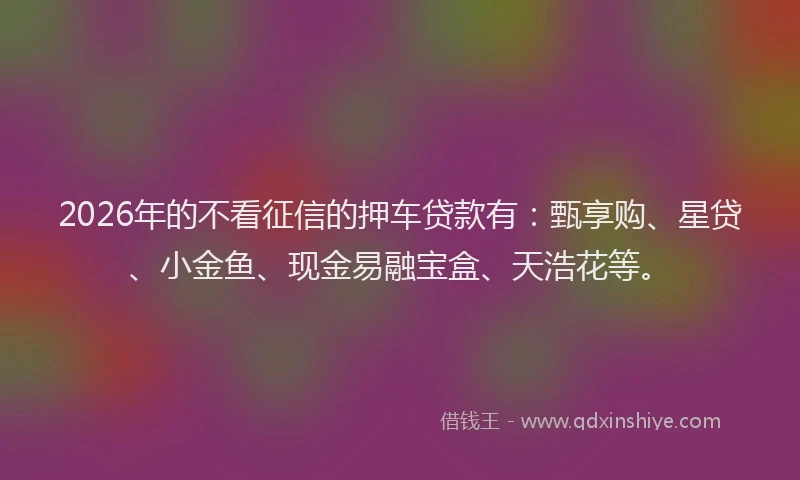 2026年的不看征信的押车贷款有:甄享购、星贷、小金鱼、现金易融宝盒、天浩花等。