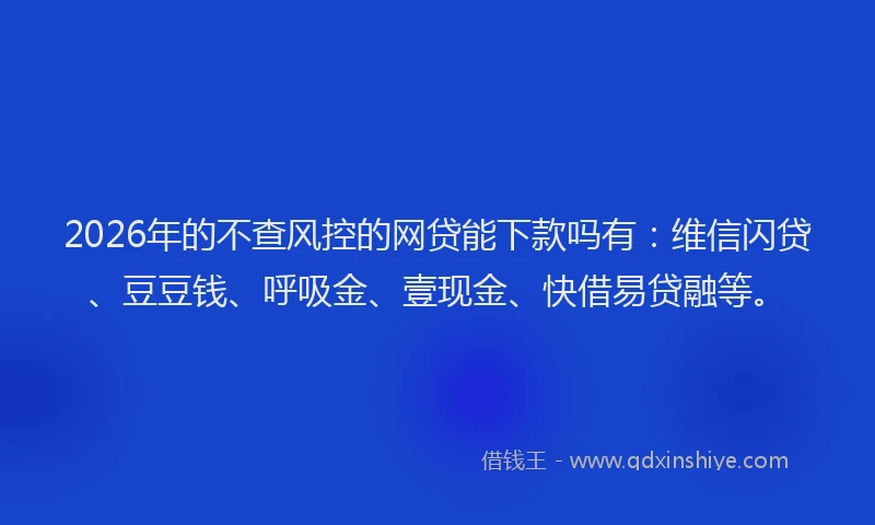 2026年的不查风控的网贷能下款吗有：维信闪贷、豆豆钱、呼吸金、壹现金、快借易贷融等。