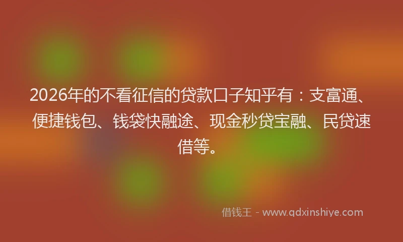 2026年的不看征信的贷款口子知乎有：支富通、便捷钱包、钱袋快融途、现金秒贷宝融、民贷速借等。