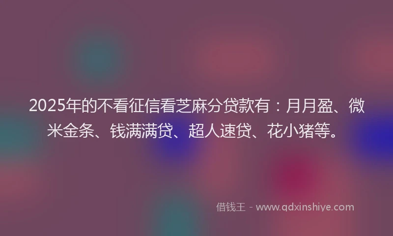 2025年的不看征信看芝麻分贷款有：月月盈、微米金条、钱满满贷、超人速贷、花小猪等。