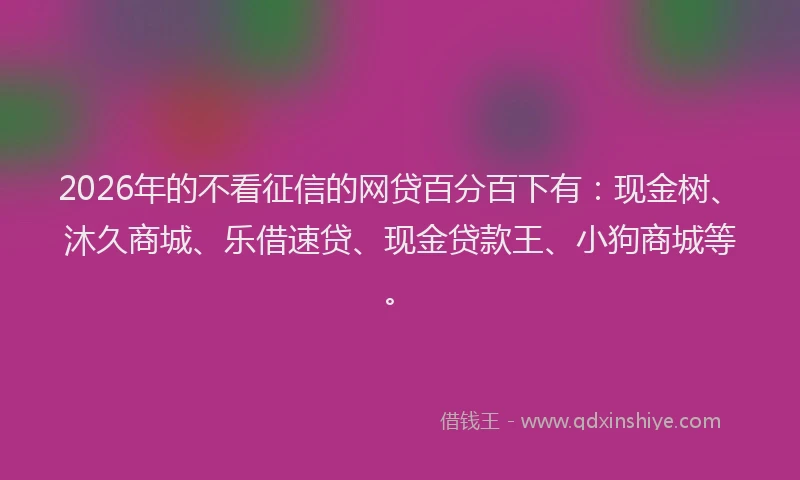 2026年的不看征信的网贷百分百下有：现金树、沐久商城、乐借速贷、现金贷款王、小狗商城等。