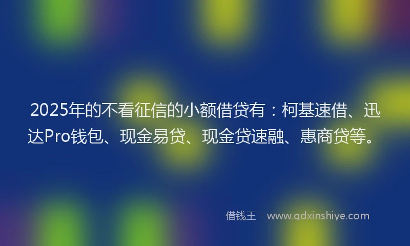 2025年的不看征信的小额借贷有:柯基速借、迅达Pro钱包、现金易贷、现金贷速融、惠商贷等。