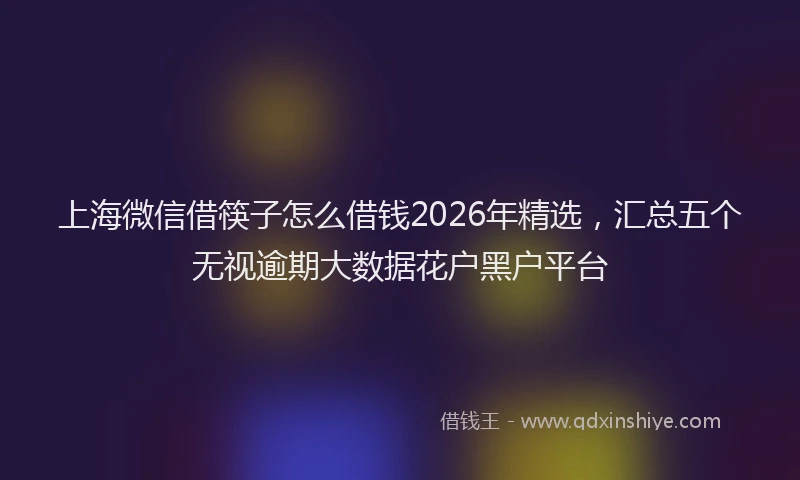 上海微信借筷子怎么借钱2026年精选，汇总五个无视逾期大数据花户黑户平台