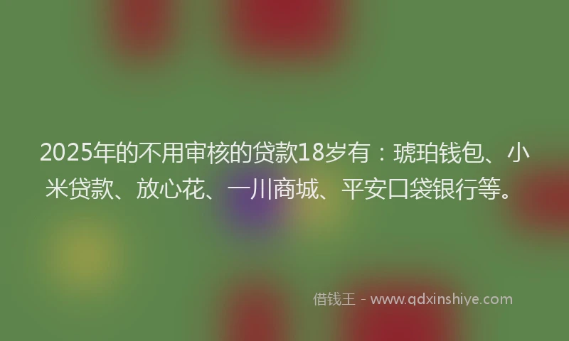 2025年的不用审核的贷款18岁有：琥珀钱包、小米贷款、放心花、一川商城、平安口袋银行等。