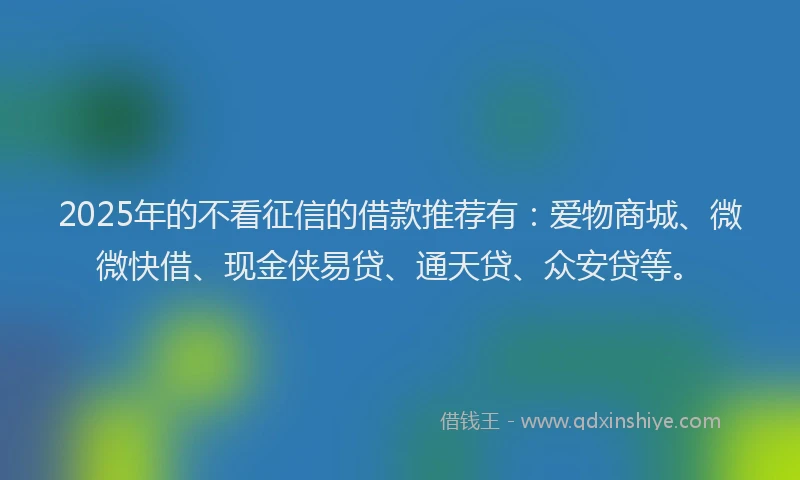 2025年的不看征信的借款推荐有：爱物商城、微微快借、现金侠易贷、通天贷、众安贷等。