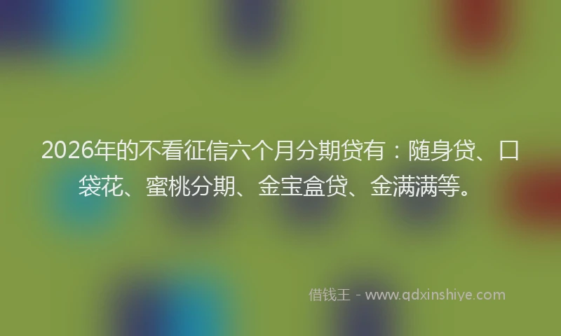2026年的不看征信六个月分期贷有：随身贷、口袋花、蜜桃分期、金宝盒贷、金满满等。