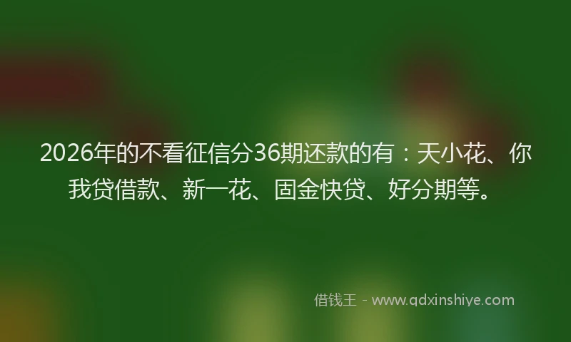 2026年的不看征信分36期还款的有:天小花、你我贷借款、新一花、固金快贷、好分期等。