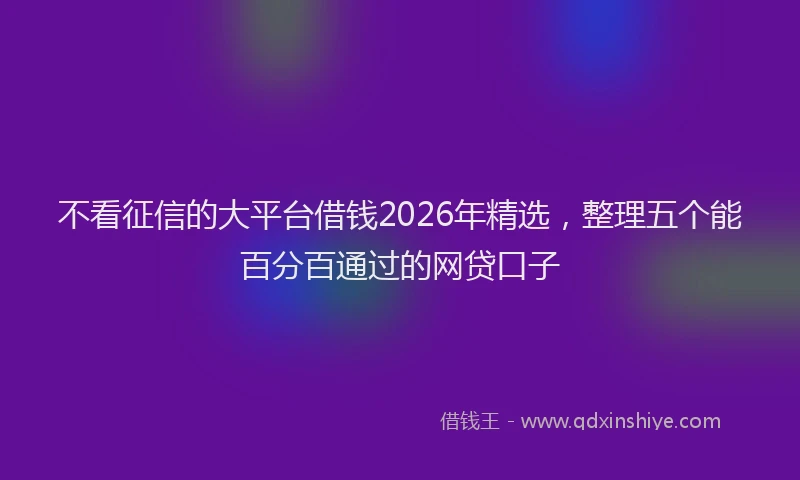不看征信的大平台借钱2026年精选，整理五个能百分百通过的网贷口子