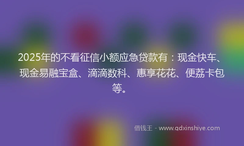 2025年的不看征信小额应急贷款有：现金快车、现金易融宝盒、滴滴数科、惠享花花、便荔卡包等。