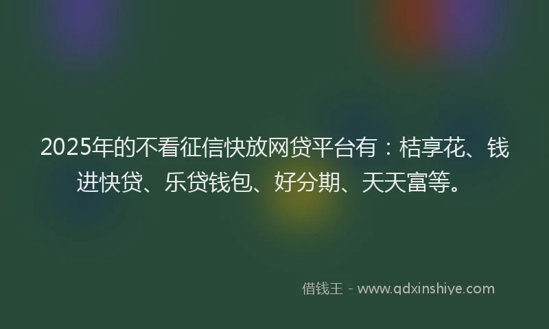 2025年的不看征信快放网贷平台有：桔享花、钱进快贷、乐贷钱包、好分期、天天富等。