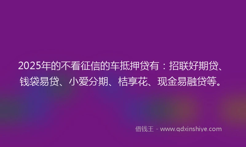 2025年的不看征信的车抵押贷有：招联好期贷、钱袋易贷、小爱分期、桔享花、现金易融贷等。