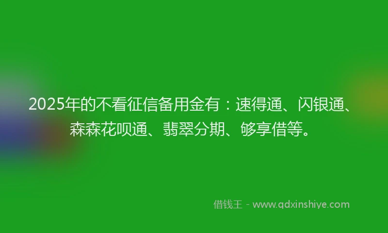 2025年的不看征信备用金有：速得通、闪银通、森森花呗通、翡翠分期、够享借等。