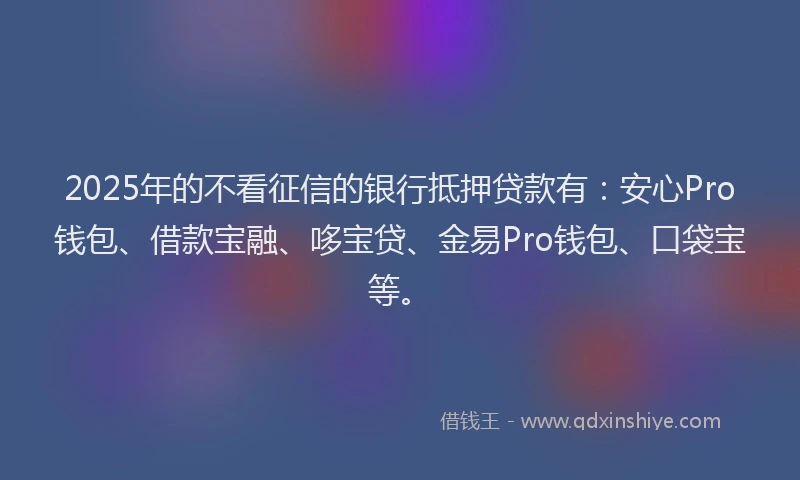 2025年的不看征信的银行抵押贷款有：安心Pro钱包、借款宝融、哆宝贷、金易Pro钱包、口袋宝等。