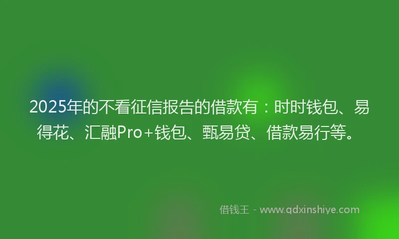 2025年的不看征信报告的借款有：时时钱包、易得花、汇融Pro+钱包、甄易贷、借款易行等。
