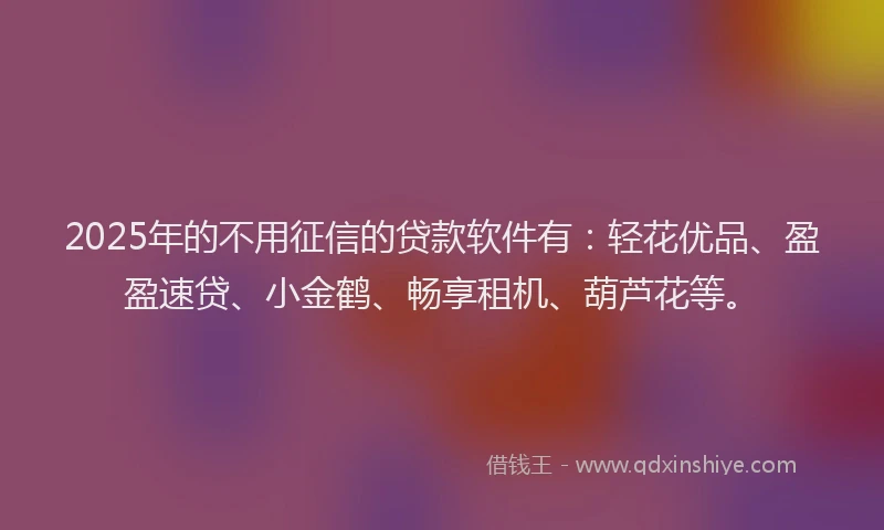 2025年的不用征信的贷款软件有：轻花优品、盈盈速贷、小金鹤、畅享租机、葫芦花等。