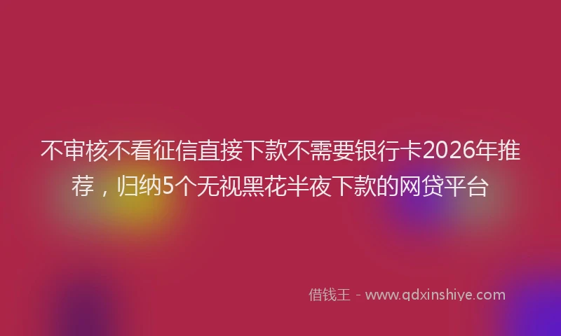 不审核不看征信直接下款不需要银行卡2026年推荐，归纳5个无视黑花半夜下款的网贷平台