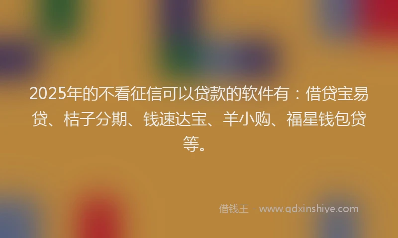 2025年的不看征信可以贷款的软件有：借贷宝易贷、桔子分期、钱速达宝、羊小购、福星钱包贷等。