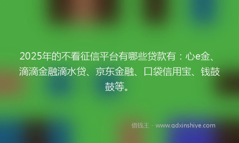 2025年的不看征信平台有哪些贷款有:心e金、滴滴金融滴水贷、京东金融、口袋信用宝、钱鼓鼓等。