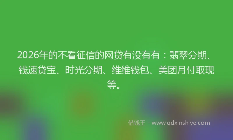 2026年的不看征信的网贷有没有有：翡翠分期、钱速贷宝、时光分期、维维钱包、美团月付取现等。